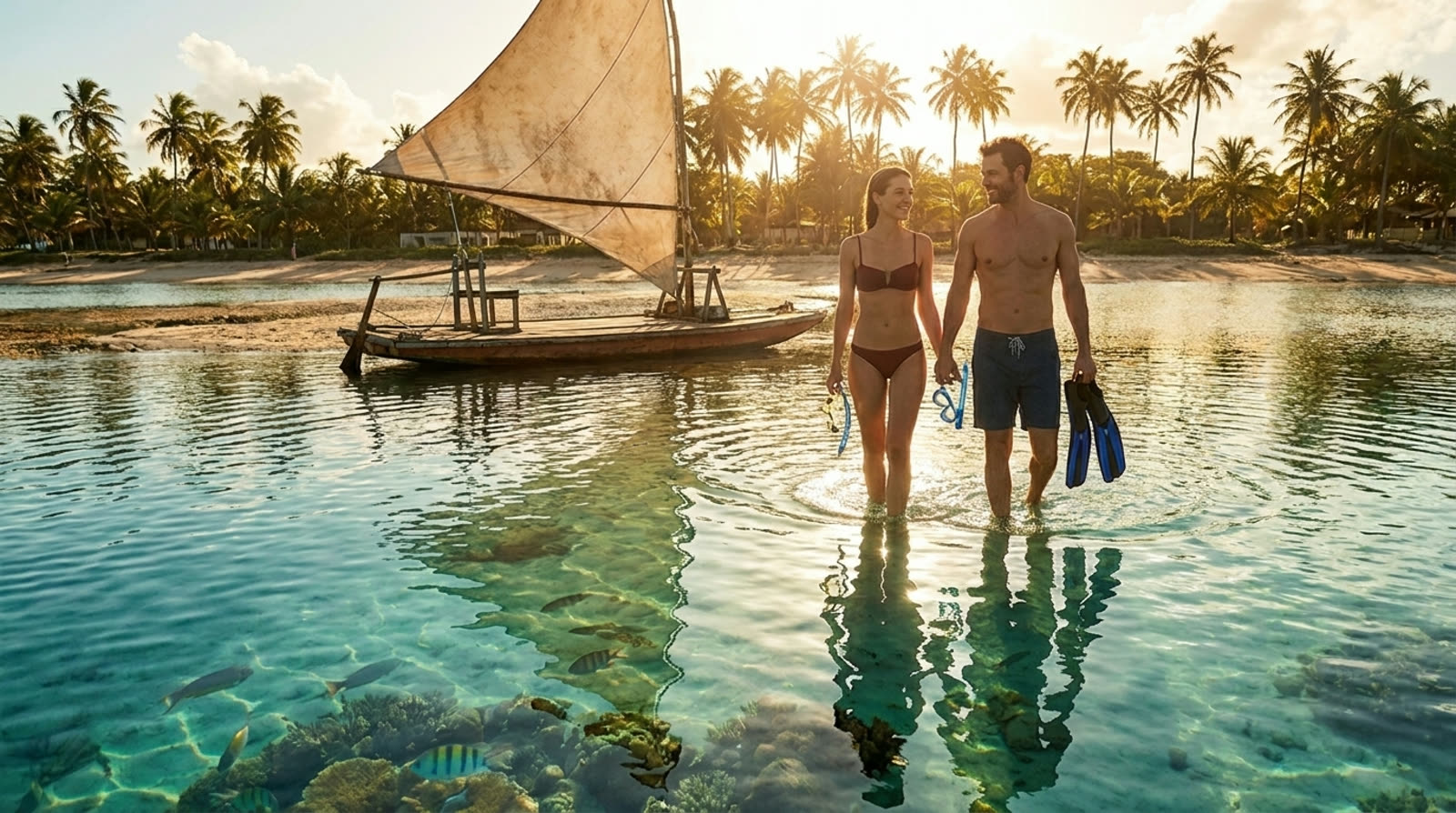 Casal em piscina natural de Porto de Galinhas